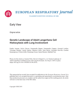 Genetic Landscape of Adult Langerhans Cell Histiocytosis with Lung Involvement