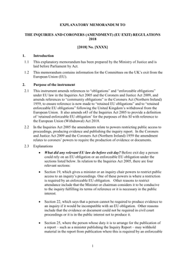 Inquiries and Coroners (Amendment) (Eu Exit) Regulations 2018