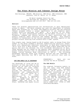 The Pcsat Mission and Cubesat Design Notes