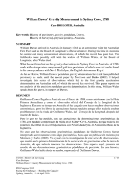 William Dawes' Gravity Measurement in Sydney Cove, 1788