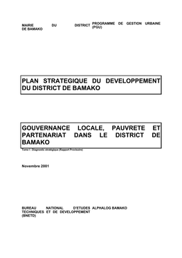 Plan Strategique Du Developpement Du District De Bamako Gouvernance