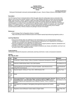 Activity Outline 2021 FDA Science Forum May 26