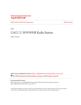 UA12/2/39 WWHR Radio Station WKU Archives