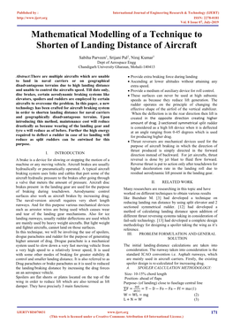 Mathematical Modelling of a Technique to Shorten of Landing Distance of Aircraft