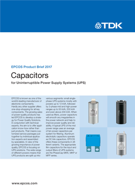 Capacitors for Uninterruptible Power Supply Systems (UPS)