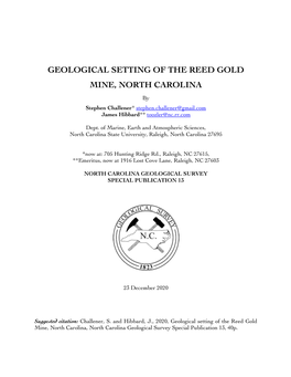 Geological Setting of the Reed Gold Mine, North Carolina