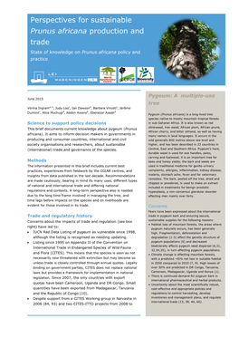 Perspectives for Sustainable Prunus Africana Production and Trade