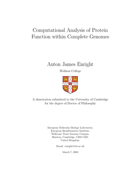 Computational Analysis of Protein Function Within Complete Genomes