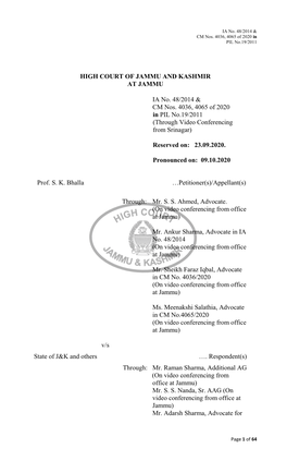 High Court of Jammu and Kashmir at Jammu Ia