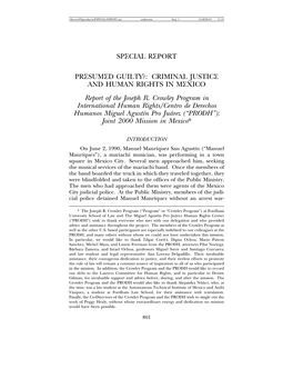 CRIMINAL JUSTICE and HUMAN RIGHTS in MEXICO Report of the Joseph R