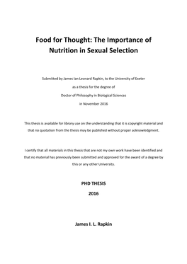 The Importance of Nutrition in Sexual Selection