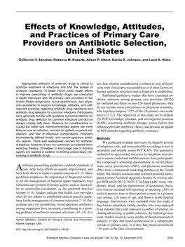 Effects of Knowledge, Attitudes, and Practices of Primary Care Providers on Antibiotic Selection, United States Guillermo V