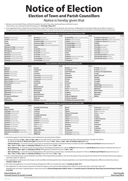 Notice of Election – Town Parish – East