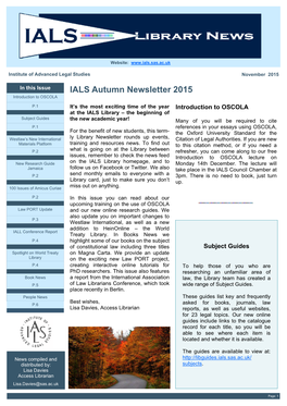 IALS Autumn Newsletter 2015