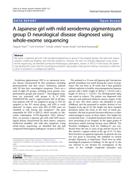 A Japanese Girl with Mild Xeroderma Pigmentosum Group D Neurological