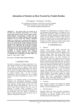 Adsorption of Selenite on Heat Treated Sea Nodule Residue