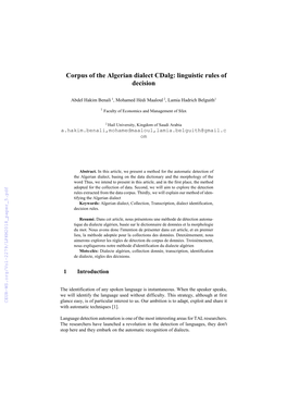 Corpus of the Algerian Dialect Cdalg: Linguistic Rules of Decision