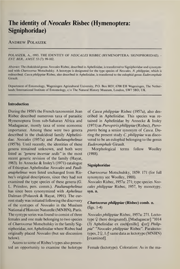 The Identity of Neocales Risbec (Hymenoptera: Signiphoridae)