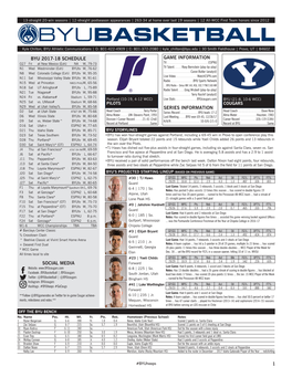 Byu 2017-18 Schedule Social Media 1 Game