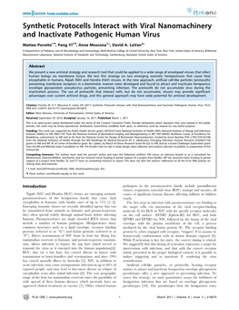 Synthetic Protocells Interact with Viral Nanomachinery and Inactivate Pathogenic Human Virus