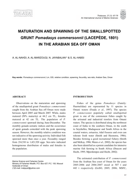 MATURATION and SPAWNING of the SMALLSPOTTED GRUNT Pomadasys Commersonnii (LACEPÈDE, 1801) in the ARABIAN SEA OFF OMAN