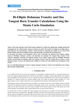 Bi-Elliptic Hohmann Transfer and One Tangent Burn Transfer Calculations Using the Monte Carlo Simulation