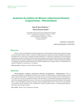 Anatomia Da Madeira De Mimosa Catharinensis Burkart (Leguminosae – Mimosoideae)