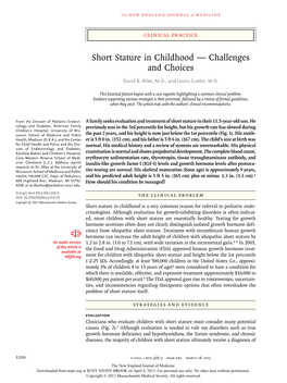 Short Stature in Childhood — Challenges and Choices
