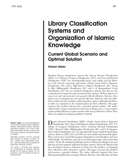Library Classification Systems and Organization of Islamic Knowledge Current Global Scenario and Optimal Solution