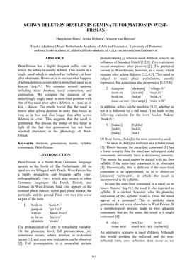 Schwa Deletion Results in Geminate Formation in West- Frisian