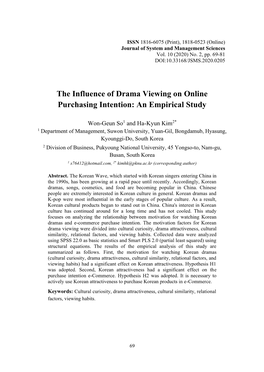 The Influence of Drama Viewing on Online Purchasing Intention: an Empirical Study