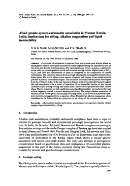Alkali Granite-Syenite-Carbonatite Association in Munnar Kerala, India; Implications for Rifting, Alkaline Magmatism and Liquid Immiscibility