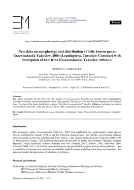 Lepidoptera, Cossidae: Cossinae) with Description of New Tribe Groenendaelini Yakovlev, Tribus N