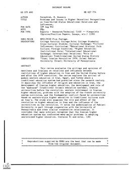 Problems and Issues in Higher Education: Perspectives on Iran-United States Educational Relations and Influences. PUB DATE [29 Aug 94] NOTE 28P