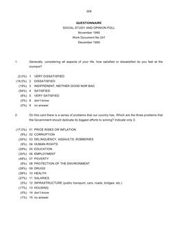 358 QUESTIONNAIRE SOCIAL STUDY and OPINION POLL November 1995 Work Document No 241 December 1995 1. Generally, Considering All A