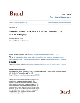 Indonesia's Palm Oil Expansion & Further Contribution to Economic