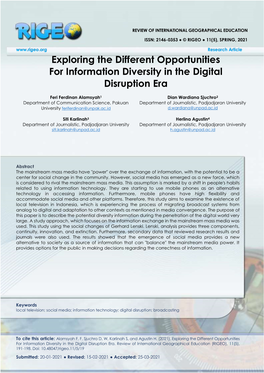 Exploring the Different Opportunities for Information Diversity in the Digital Disruption Era