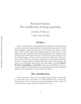 Systema Naturae. the Classification of Living Organisms