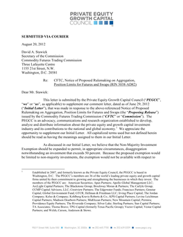 SUBMITTED VIA COURIER August 20, 2012 David A. Stawick Secretary