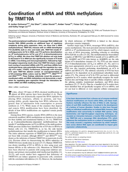 Coordination of Mrna and Trna Methylations by TRMT10A