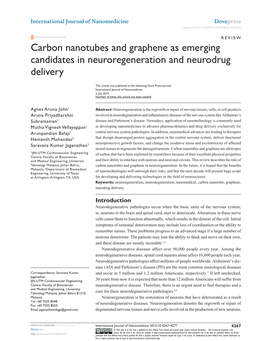 Carbon Nanotubes and Graphene As Emerging Candidates in Neuroregeneration and Neurodrug Delivery