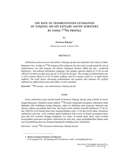 THE RATE of SEDIMENTATION ESTIMATION of TANJUNG API-API ESTUARY SOUTH SUMATERA by USING 210Pb PROFILE