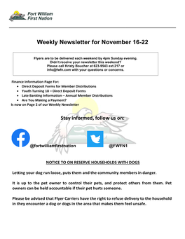 Weekly Newsletter for November 16-22