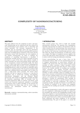 Complexity of Nanomanufacturing