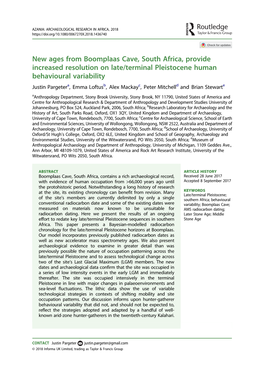 New Ages from Boomplaas Cave, South Africa, Provide Increased Resolution on Late/Terminal Pleistocene Human Behavioural Variabil