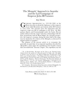 The Mongols' Approach to Anatolia and the Last Campaign of Emperor John III Vatatzes