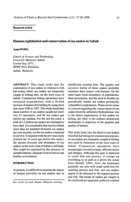 Iluman Exploitation and Conservation of Sea Snakes in Sabah