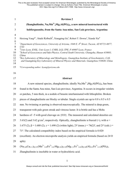 1 Revision 2 1 Zhanghuifenite, Na3mn2+ 4Mg2al(PO4)6, a New