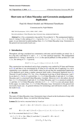 Short Note on Cohen-Macaulay and Gorenstein Amalgamated Duplication Fuad Ali Ahmed Almahdi and Mohammed Tamekkante