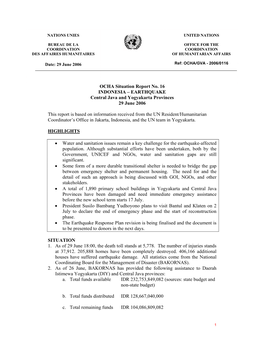 EARTHQUAKE Central Java and Yogyakarta Provinces 29 June 2006